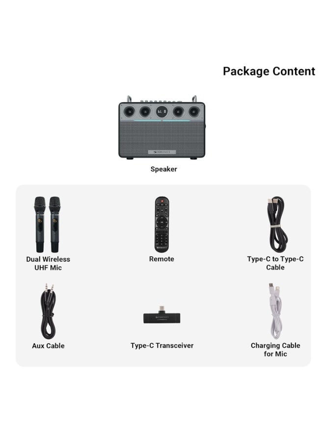زيبونيكس ZEBRONICS Studio X One, 240W, 8 Hrs, 9000 mAh, Bluetooth Speaker, 45W Rapid Charge, Dual Wireless Mic, Karaoke, Recorder, Guitar Control, OTG Live Stream, 2.4GHz Transceiver, XLR/6.3mm Hybrid Port - Image 2